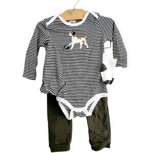 12M New Starting Out 4 Piece Striped Baby Outfit with Dog Design